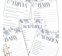 The Little Party Company Baby Shower Games Bundle, 5-in-1 Blue Floral Design, Trivia, Predictions, Scramble and Wishes Cards