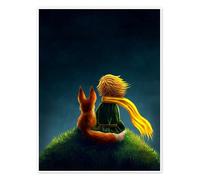 The Little Prince and Fox at Night Poster by Elena Schweitzer 13 x 18 cm Petrol blue Wall art Wall decor