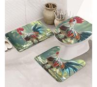 The Little Rooster Stands. Bathroom Rugs Sets 3 Piece, Soft Absorbent Memory Foam Bath Mats And U Shaped Contour Toilet Rug, Home Decoration, Quick Dry