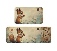 The Little Squirrel Is Taking Fruits Rug Cushioned Kitchen Rugs Sets Of 2 Comfort Standing Mat For Home Decor Sink,Kitchen Mats For Floor Non Slip Washable ，Laundr 17"X47"+17"X30"
