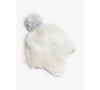 The Little Tailor White Pom-pom Knitted Cotton Trapper Hat 0-12 Months 0-6