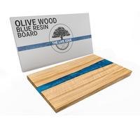 THE LIVE EDGE - Olive Wood Resin Charcuterie Board in Ocean Blue Color | Epoxy Cutting Board with River of Wood and Resin | Large Cheese Board