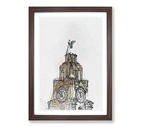 The Liver Building Liverpool in Abstract Framed Print | A2 Walnut Framed Wall Art | Ready to Hang | Abstract Cityscape Picture | Living Room Bedroom Lounge Office