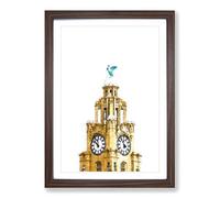 The Liver Building Liverpool Painting Framed Print | A2 Walnut Framed Wall Art | Ready to Hang | Modern Cityscape Picture | Living Room Bedroom Lounge Office