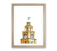 The Liver Building Liverpool Painting Modern Framed Print | A2 Oak Framed Wall Art | Ready to Hang | Modern Cityscape Picture | Living Room Bedroom Lounge Office