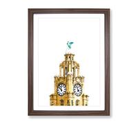The Liver Building Liverpool Painting Modern Framed Print | A2 Walnut Framed Wall Art | Ready to Hang | Modern Cityscape Picture | Living Room Bedroom Lounge Office