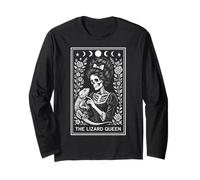 The Lizard Queen Bearded Dragon Tarot Card Skeleton Witchy Long Sleeve T-Shirt