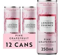 The London Essence, Pink Grapefruit Crafted Soda, Premium Soft Drink, 250ml, Pack of 12 cans, No Artificial Colours Preservatives or flavours, Low Calorie