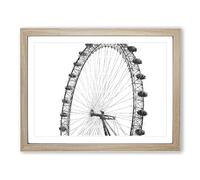The London Eye London Painting Modern Art Framed Print | A3 Oak Framed Wall Art | Ready to Hang | Modern Historical Picture | Living Room Bedroom Lounge Office