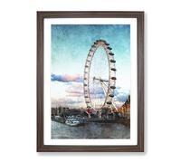 The London Eye Painting Modern Framed Print | A2 Walnut Framed Wall Art | Ready to Hang | Modern Historical Picture | Living Room Bedroom Lounge Office