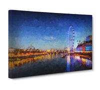 The London Eye & Thames River Canvas Print | Gallery Wrapped 30mm Frame Wall Art | 30x20 inches | Ready to Hang | Abstract Landscape Picture | Living Room Bedroom Lounge Office