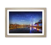 The London Eye & Thames River in Abstract Framed Print | A2 Oak Framed Wall Art | Ready to Hang | Abstract Landscape Picture | Living Room Bedroom Lounge Office