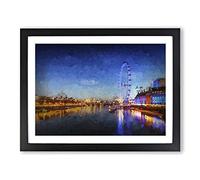 The London Eye & Thames River In Abstract Modern Art Framed Print | A4 Black Framed Wall Art | Ready to Hang | Abstract Landscape Picture | Living Room Bedroom Lounge Office