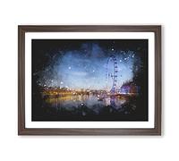The London Eye & Thames River Paint Splash Modern Art Framed Print | A2 Walnut Framed Wall Art | Ready to Hang | Modern Landscape Picture | Living Room Bedroom Lounge Office