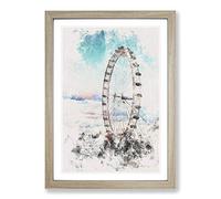 The London Eye Watercolour Framed Print | A2 Oak Framed Wall Art | Ready to Hang | Modern Historical Picture | Living Room Bedroom Lounge Office