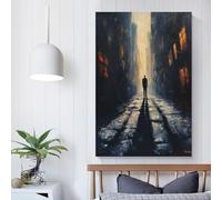The Lone Wanderer - Moody Atmospheric Urban Scene with A Solitary Figure Vintage Travel Posters Landscape 08x12inch(20x30cm) Canvas Wall Art Print Painting for Wall Decor Living Room Bedroom