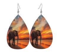 The lonely elephant Women's Teardrop Leather Earrings - Lightweight PVC Dangle Earrings, 925 Silver Hooks, Double-Sided Prints | Hypoallergenic Gift