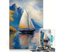 The Lonely Sailing Ship Jigsaw Puzzle 1000 Piece for Adults Strong Logic Toy Anxiety Relief Clear Edge Festival Gift (38x52cm)