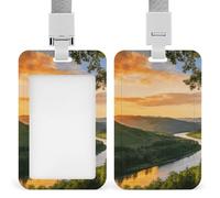 The Long River Fades Into The Evening. ID Badge Holder Retractable Badge Reel Vertical Card Name Tag Holder with Breakaway Lanyard, ID Cards Holders Case for Nurse Security Staff Women Men