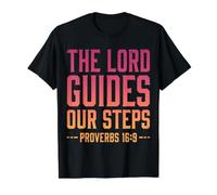 The Lord Guides Our Steps Proverbs 16:9 Bible Verse Value Graphic T-Shirt, Men, Black, L