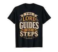The Lord Guides Our Steps Proverbs 16:9 Bible Verse Value Graphic T-Shirt, Men, Black, S