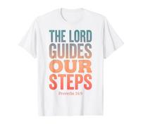 The Lord Guides Our Steps Proverbs 16:9 Bible Verse Value Graphic T-Shirt, Men, White, L