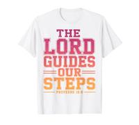 The Lord Guides Our Steps Proverbs 16:9 Bible Verse Value Graphic T-Shirt, Men, White, M