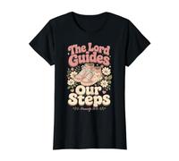 The Lord Guides Our Steps Proverbs 16:9 Bible Verse Value Graphic T-Shirt, Women, Black, L