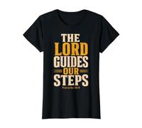 The Lord Guides Our Steps Proverbs 16:9 Bible Verse Value Graphic T-Shirt, Women, Black, M