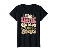 The Lord Guides Our Steps Proverbs 16:9 Bible Verse Value Graphic T-Shirt, Women, Black, XL