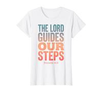 The Lord Guides Our Steps Proverbs 16:9 Bible Verse Value Graphic T-Shirt, Women, White, M