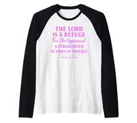 The Lord is a Refuge Psalm 9:9 Bible Verse Faith Scripture Raglan Baseball Tee