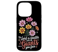 The Lord Is Greater Than Giants Floral Christian Jesus Quote Case for iPhone 14 Pro