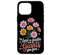 The Lord Is Greater Than Giants Floral Christian Jesus Quote Case for iPhone 16 Pro Max