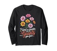 The Lord is Greater Than Giants Floral Christian Jesus Quote Long Sleeve T-Shirt