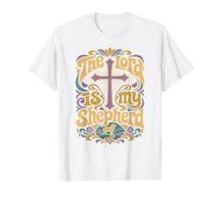 The Lord is My Shepherd God Psalm 23 Jesus Christ Faith Value Graphic T-Shirt, Men, White, S