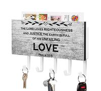 The Lord Loves Righteousness and Justice Key Holder Inspiring Quotes Wall Mount Key Rack Self Adhesive Key Hanger Organizer Vintage Wall Mail Organizer Home Decor for Entryway Hallway Office 7x4 in