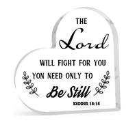 The Lord Will Fight For You Christian Acrylic Heart Shaped Keepsake Gift For Women Inspirational Religious Gifts For Her Christmas Mom Sister Friend 15x15 CM Desktop Art Decoration