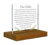 The Lords Prayer Religious Sign, Our Father Who Art In Heaven Sign, Christian Sign, Scripture Sign, Inspirational Plaque, Acrylic Desk Decor Sign with Wood Stand - FSA074