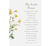 The Lord's Prayer Wall Art Print, Religious Christian Home Decor with Yellow Floral Design, Inspirational Prayer Text. Size A4