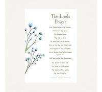 The Lord's Prayer Wall Art Print with Watercolor, Christian Religious Home Decor, Blue Flowers. Size A4