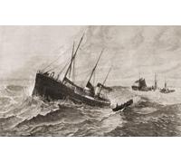 The loss of the steamship Clan Macduff which sank in bad weather off Ireland in 1881 with the loss of 32 lives seen from the Cork liner Upupa going to the rescue. From The London Illustrated News