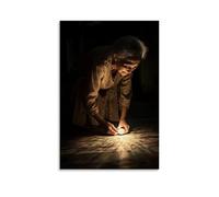 The Lost Coin Found in A Dusty House As An Elderly Woman Lifts It with Joy And Gratitude in Candlelit Shadows. Contemporary Wall Mural Art Decorative Hanging Poster12x18inch(30x45cm)