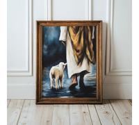 The Lost Sheep Art Poster: Jesus Leaves the Ninety-Nine A Soul-Stirring Christian Mural (Frame-style,30L x 20W)
