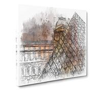 The Louvre In Paris Vol.2 Sketch Modern Canvas Wall Art Print Ready to Hang, Framed Picture for Living Room Bedroom Home Office Décor, 14x14 Inch (35x35 cm)