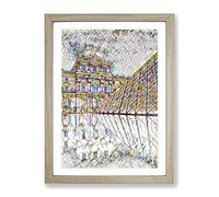 The Louvre Pyramid Paris France 2 Modern Bg Framed Print | A4 Oak Framed Wall Art | Ready to Hang | Modern Cityscape Picture | Living Room Bedroom Lounge Office