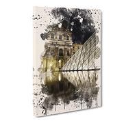The Louvre Pyramid Paris France 2 Modern Fc Canvas Print | Gallery Wrapped 30mm Frame Wall Art | 24x16 inches | Ready to Hang | Modern Picture | Living Room Bedroom Lounge Office