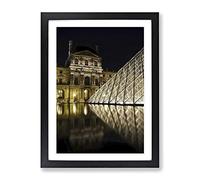 The Louvre Pyramid Paris France 2 Modern Framed Wall Art Print, Ready to Hang Picture for Living Room Bedroom Home Office Décor, Black A2 (64 x 46 cm)