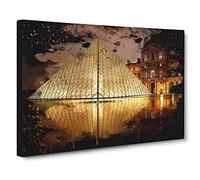 The Louvre Pyramid Paris France 3 Modern CB Canvas Print | Gallery Wrapped 30mm Frame Wall Art | 24x16 inches | Ready to Hang | Modern Picture | Living Room Bedroom Lounge Office