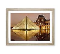 The Louvre Pyramid Paris France 3 Modern Framed Print | A4 Oak Framed Wall Art | Ready to Hang | Modern Cityscape Picture | Living Room Bedroom Lounge Office